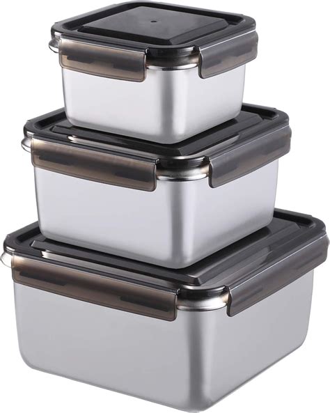 stainless steel storage boxes with lids|steel food containers with lids.